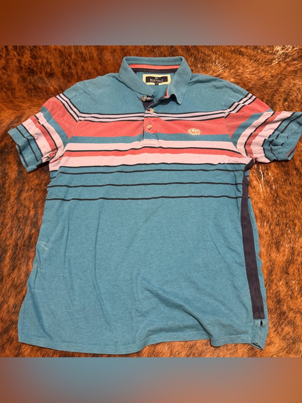 Buffalo David Bitton Polo Shirt Striped Colorblock Embroidered Logo Men’s Sz L